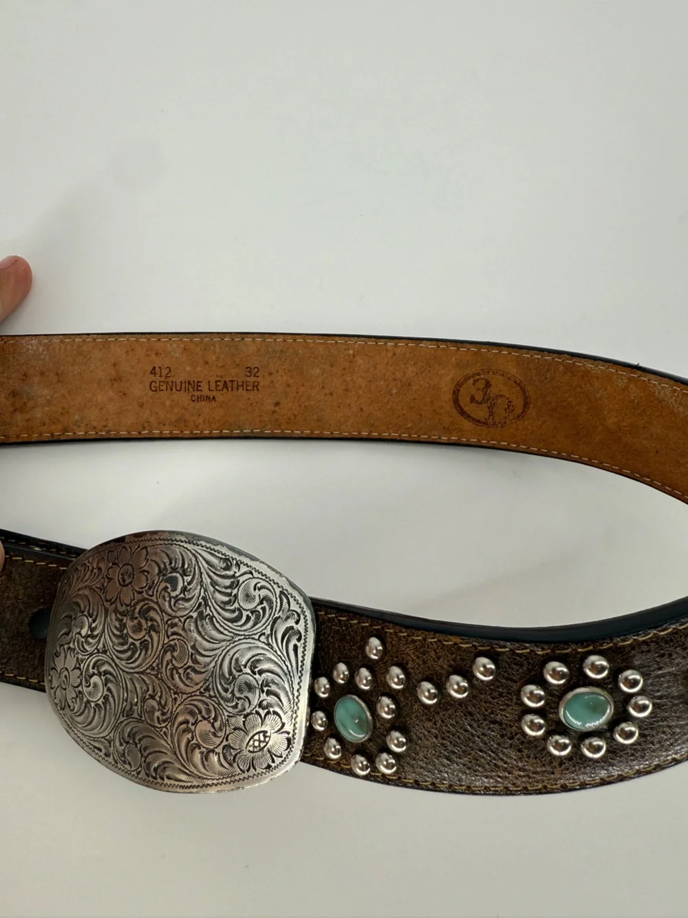 DDD Leather Studded Belt With Silver Buckle